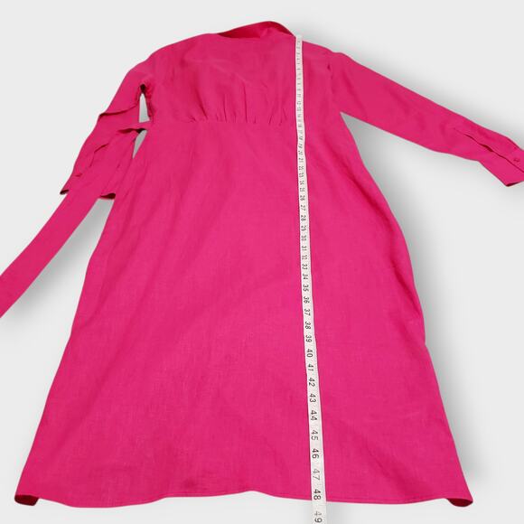 NWT Mango MNG Linen Blend Wrap Maxi Dress Hot Pink Sz 8 Coastal Vacay Casual - Picture 14 of 14